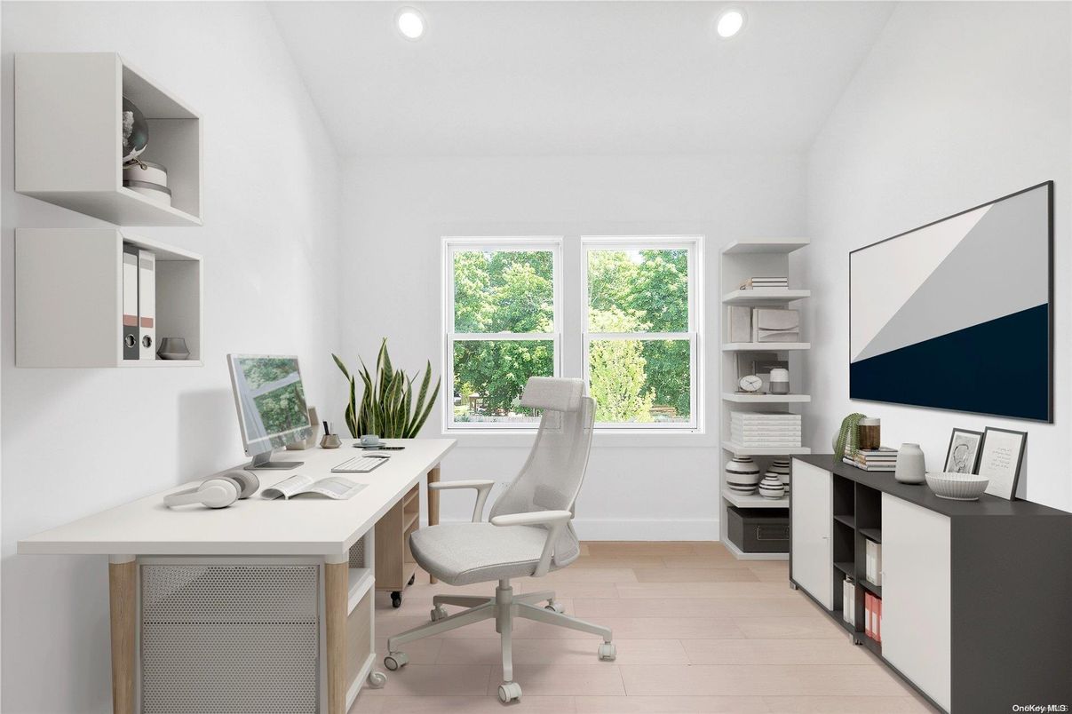 Home Office, Interior, Recessed Lighting, Wood Texture Flooring