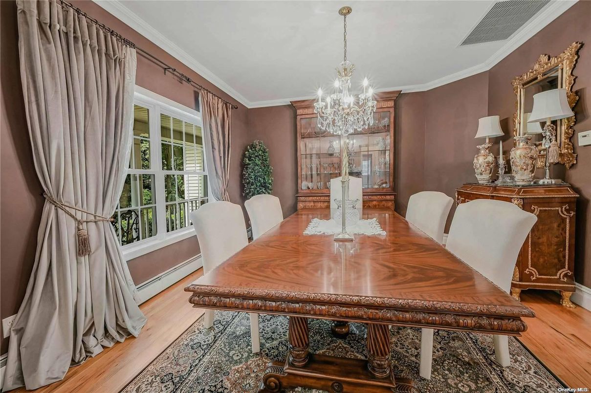 Chandelier, Dining room, Interior, Wood Texture Flooring