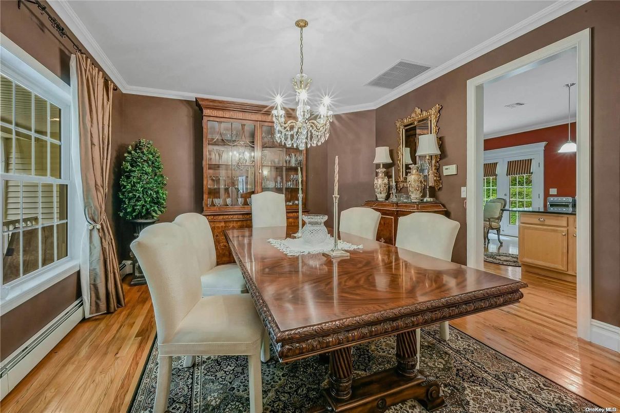 Chandelier, Dining room, Interior, Wood Texture Flooring