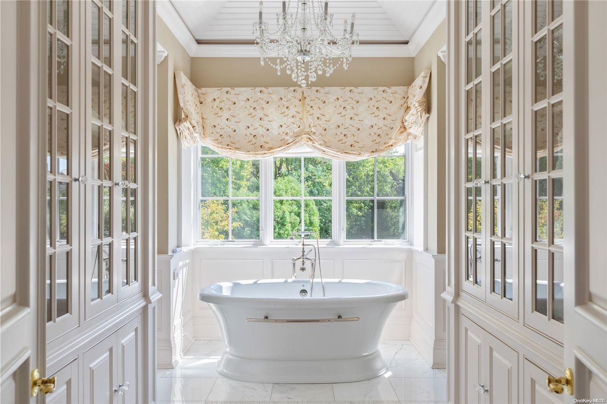 Bathroom, Chandelier, Free Standing Baths, Interior, Marble