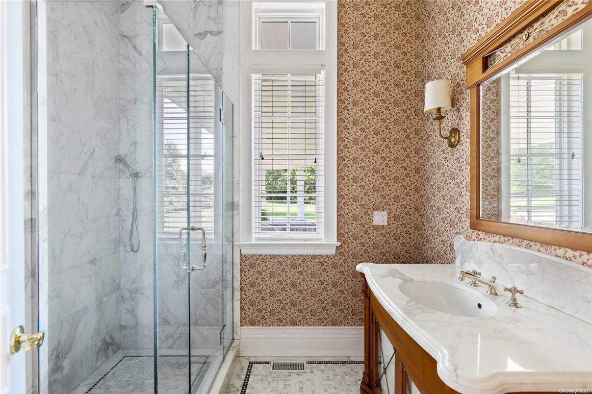 Bathroom, Glass Shower, Interior, Marble Walls