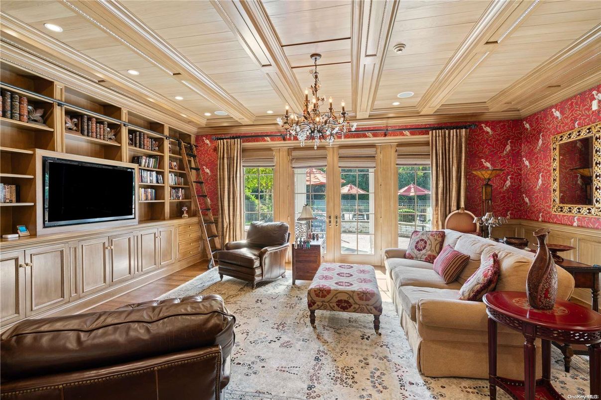 Chandelier, Interior, Living room, Recessed Lighting, Wood Texture Flooring