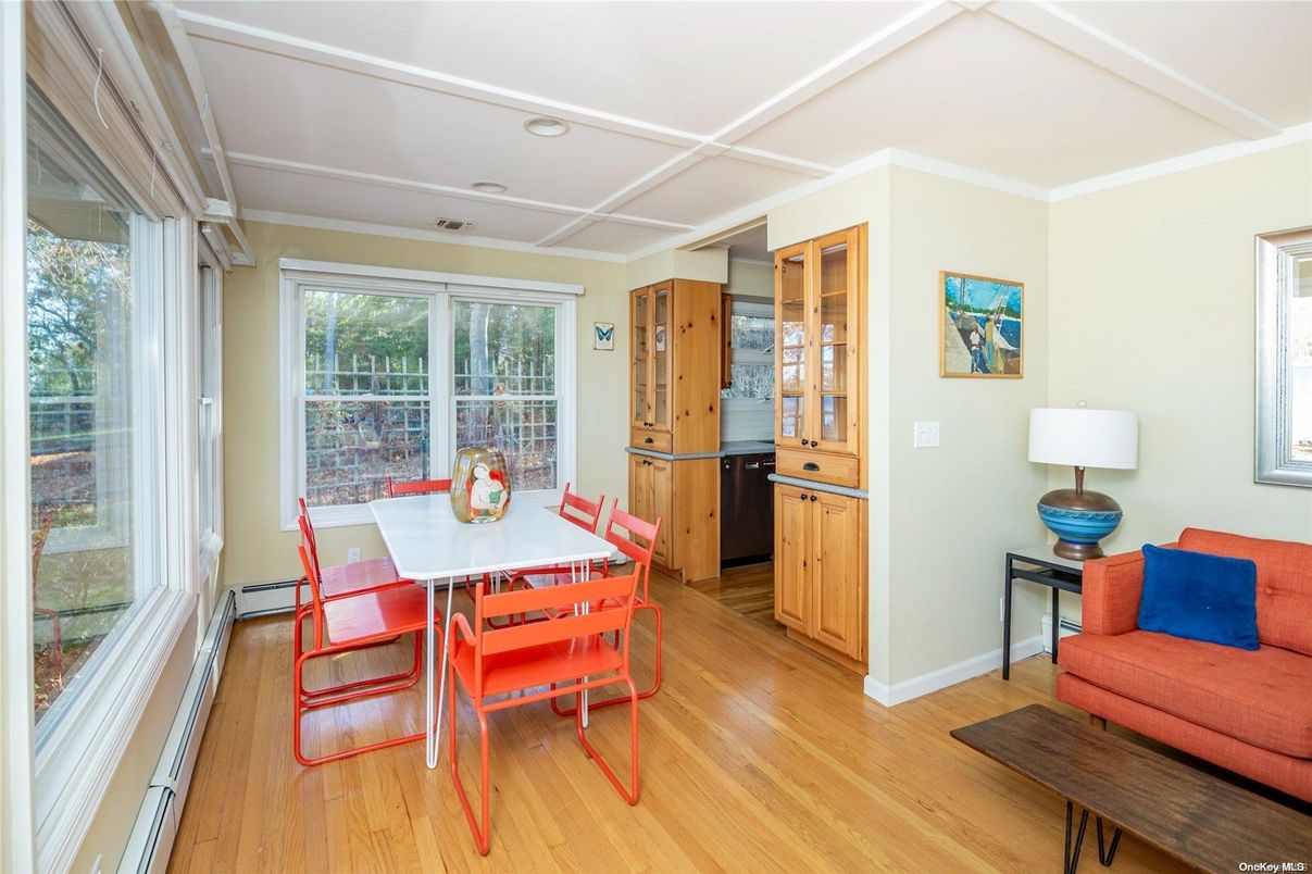Dining room, Interior, Recessed Lighting, Wood Texture Flooring