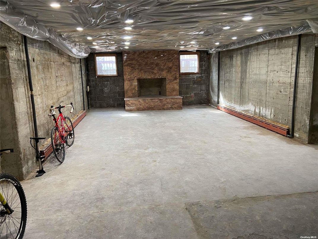 Empty room, Fireplace, Interior, Recessed Lighting, Stone Walls