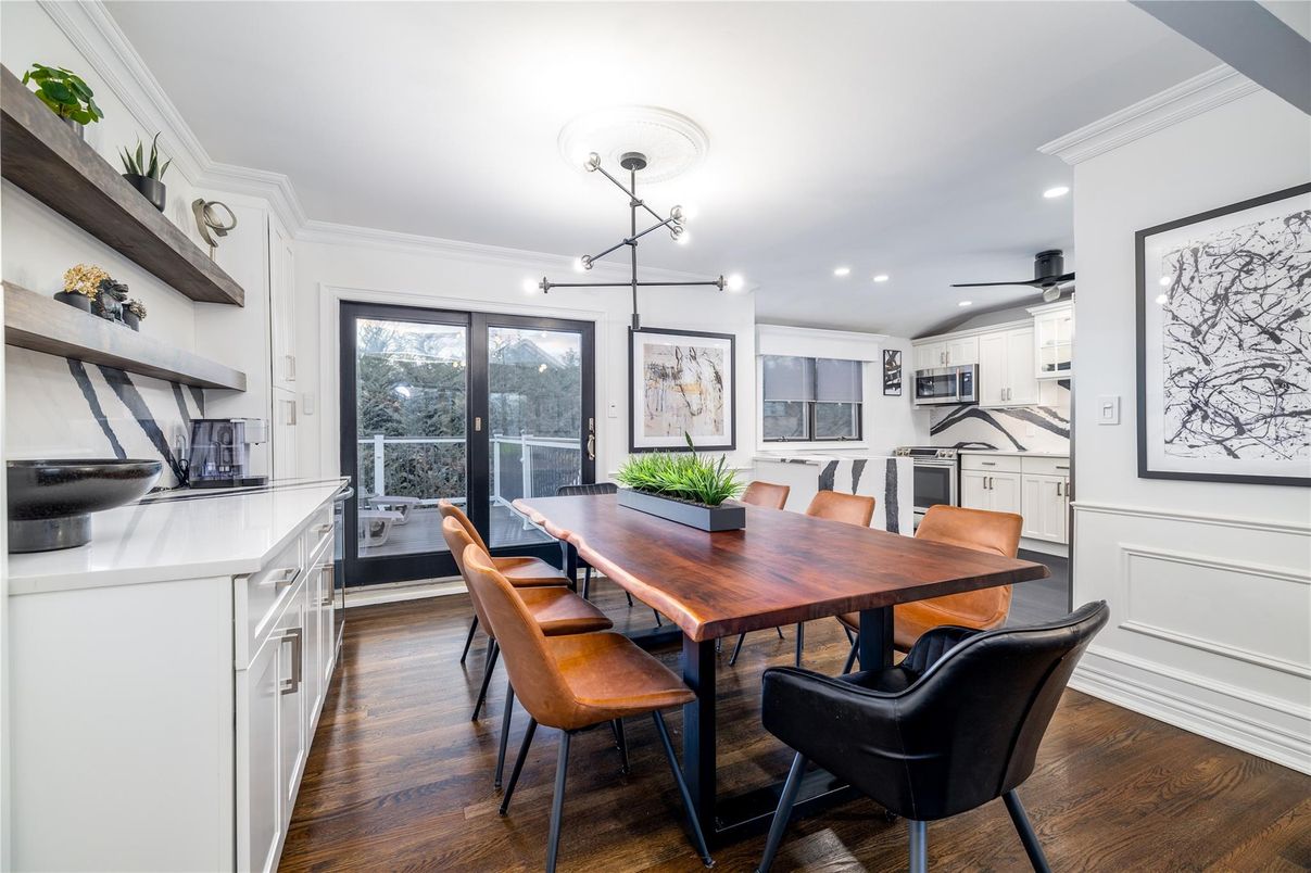 Dining room, Interior, Kitchen, Recessed Lighting, Wood Texture Flooring