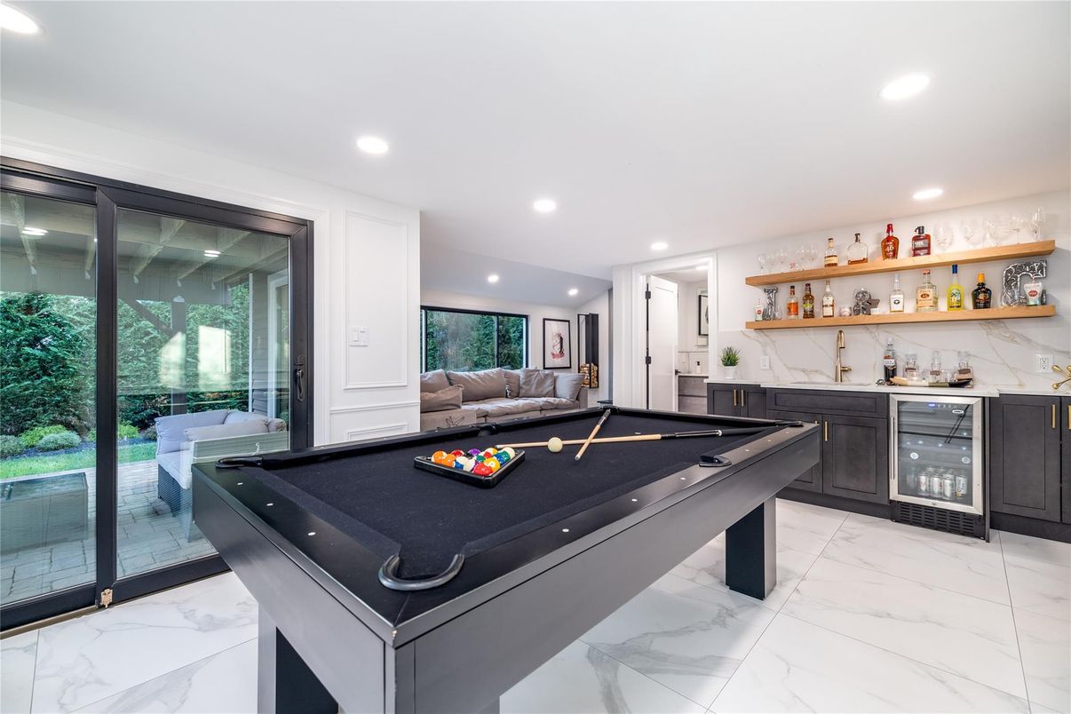 Billiard Table, Game Room, Interior, Marble, Recessed Lighting