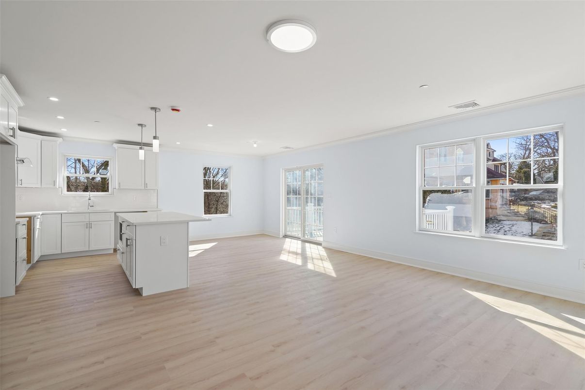 Interior, Kitchen, Pendant Lights, Recessed Lighting, Wood Texture Flooring