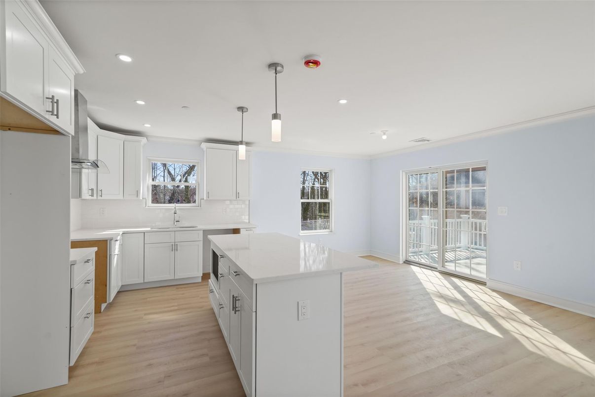 Interior, Kitchen, Pendant Lights, Recessed Lighting, Wood Texture Flooring