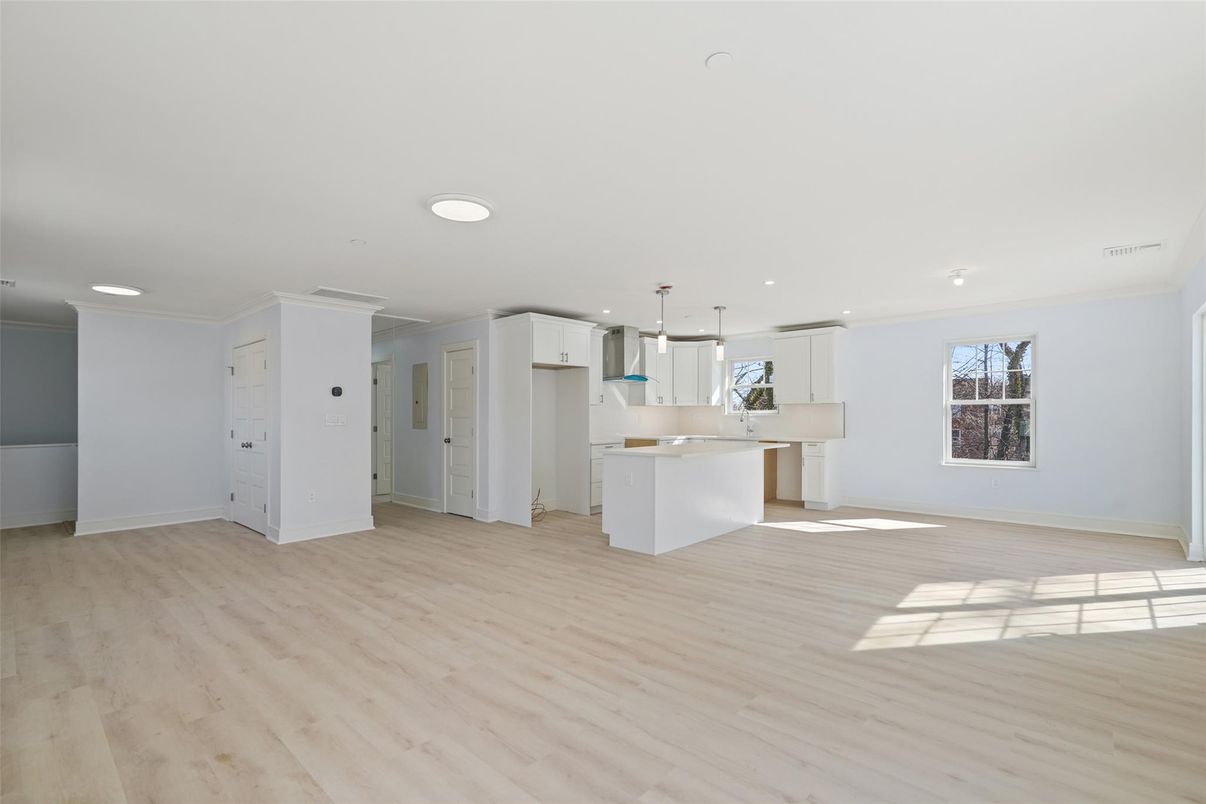 Interior, Kitchen, Pendant Lights, Recessed Lighting, Wood Texture Flooring