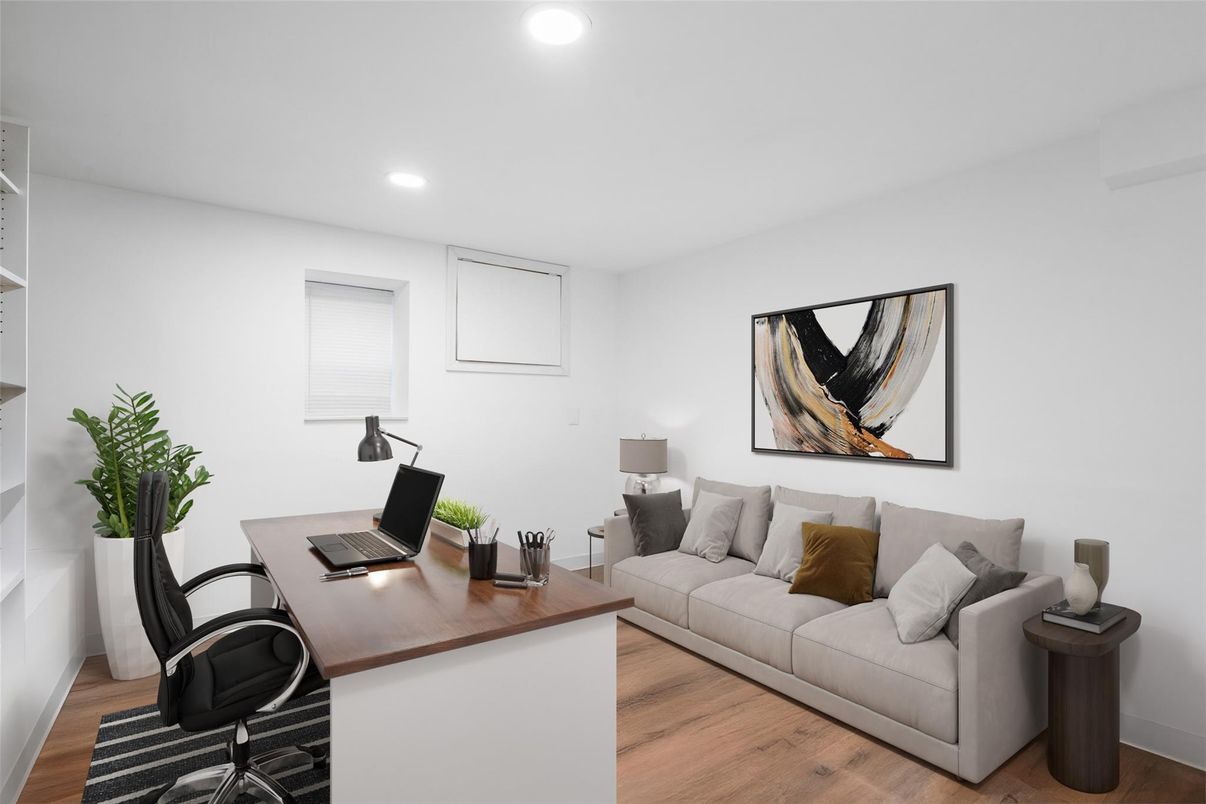 Home Office, Interior, Recessed Lighting, Wood Texture Flooring