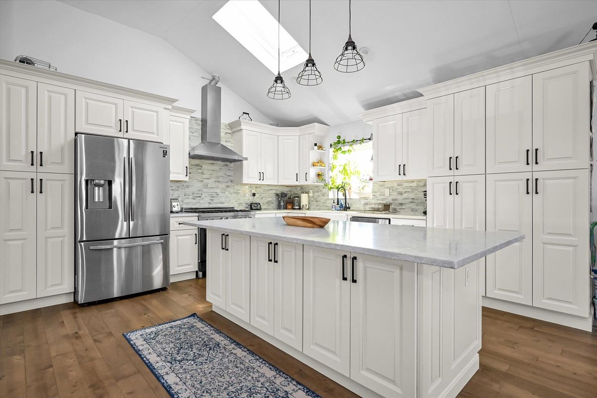 Interior, Kitchen, Pendant Lights, Stainless Steel Appliances, Wood Texture Flooring