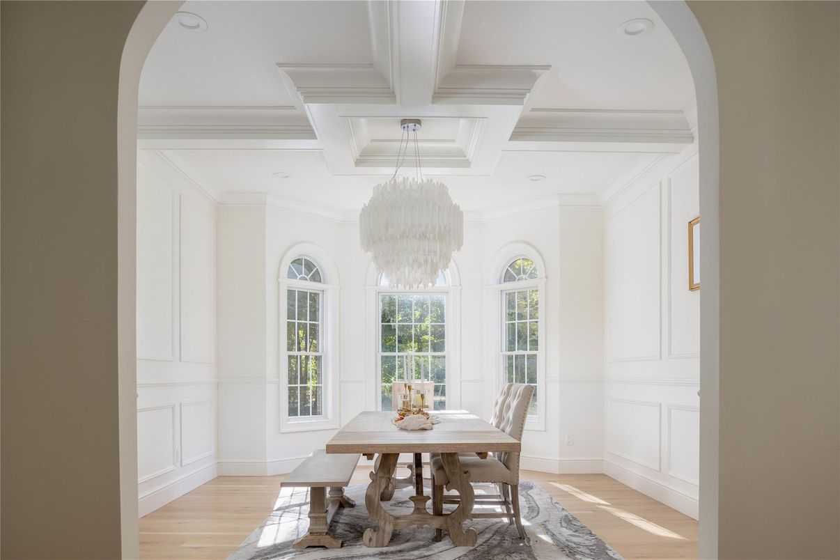Chandelier, Dining room, Interior, Wood Texture Flooring