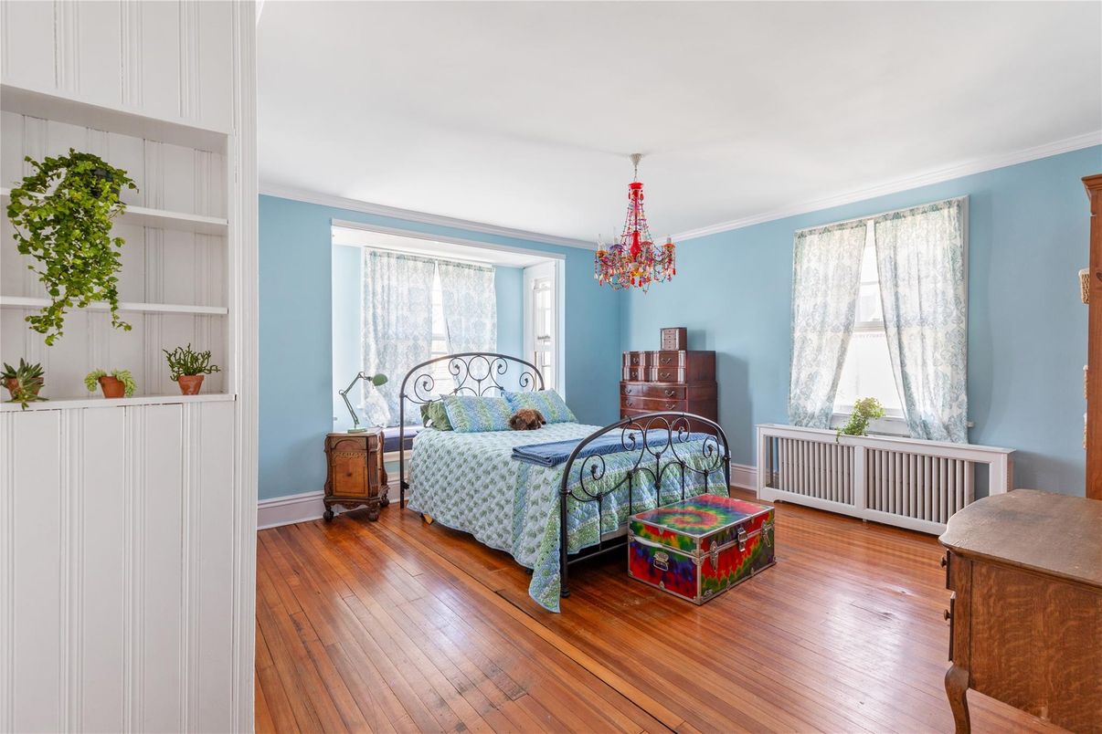 Bedroom, Chandelier, Interior, Wood Texture Flooring