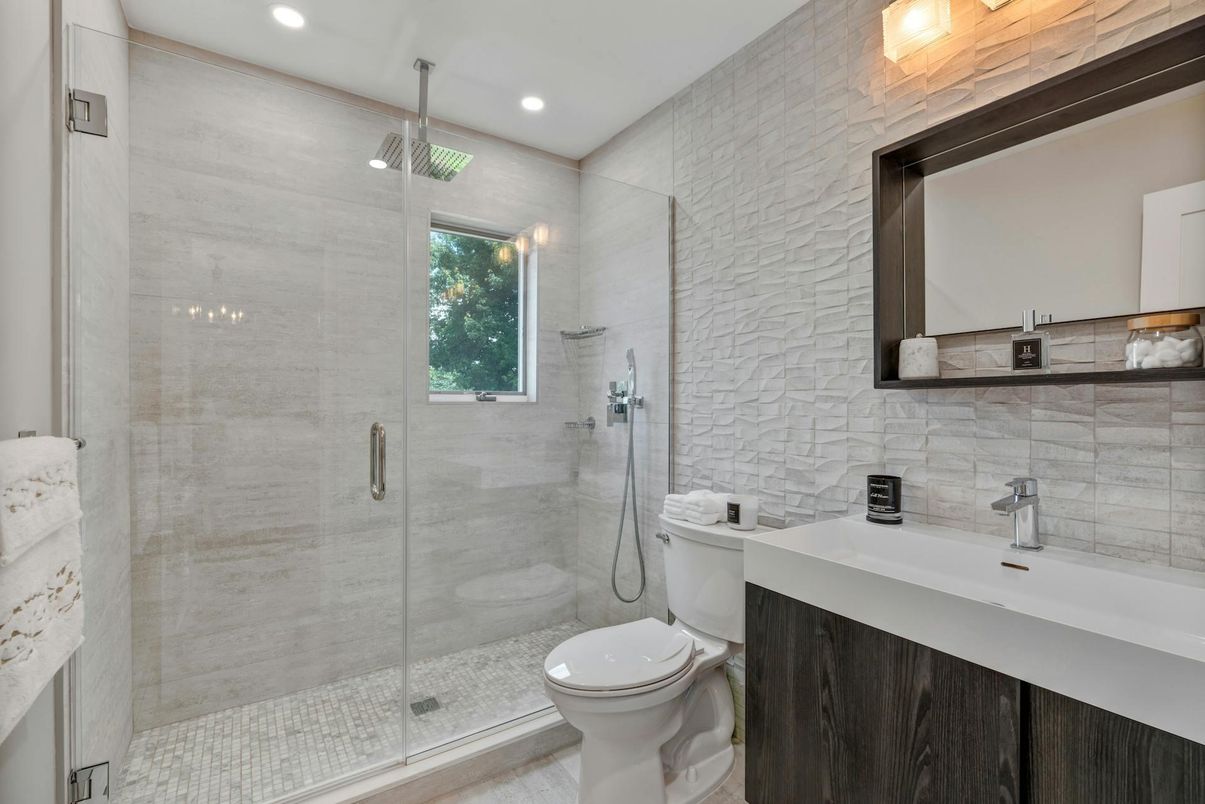 Bathroom, Glass Shower, Interior, Recessed Lighting
