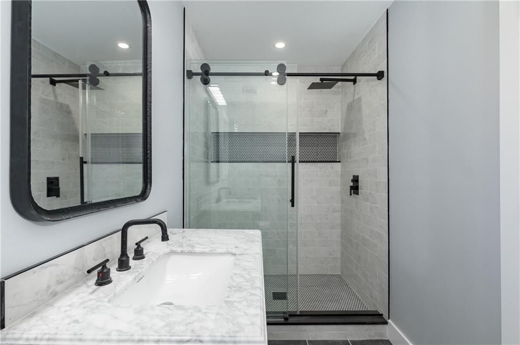Bathroom, Glass Shower, Interior, Recessed Lighting