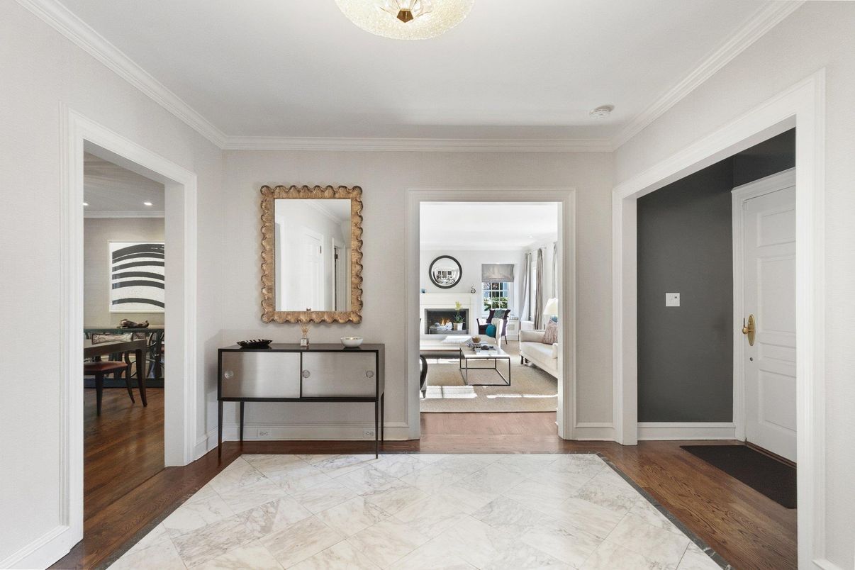 Fireplace, Interior, Marble, Recessed Lighting, Wood Texture Flooring