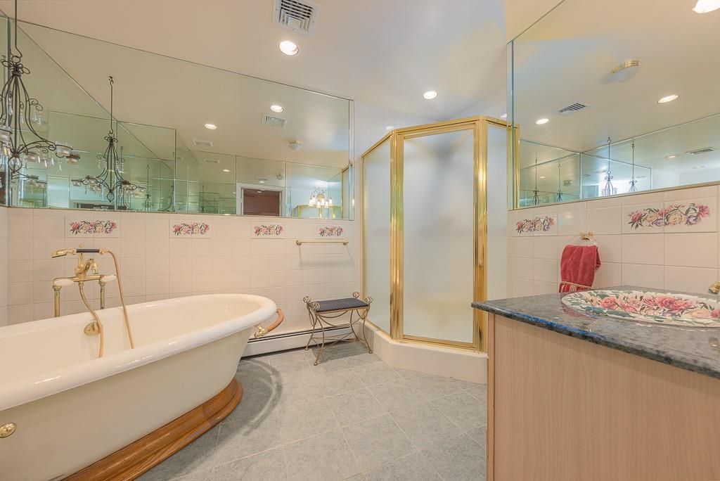 Bathroom, Free Standing Baths, Glass Shower, Interior, Recessed Lighting