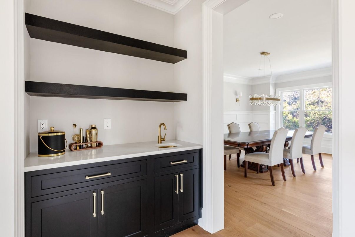 Dining room, Interior, Pendant Lights, Recessed Lighting, Wood Texture Flooring