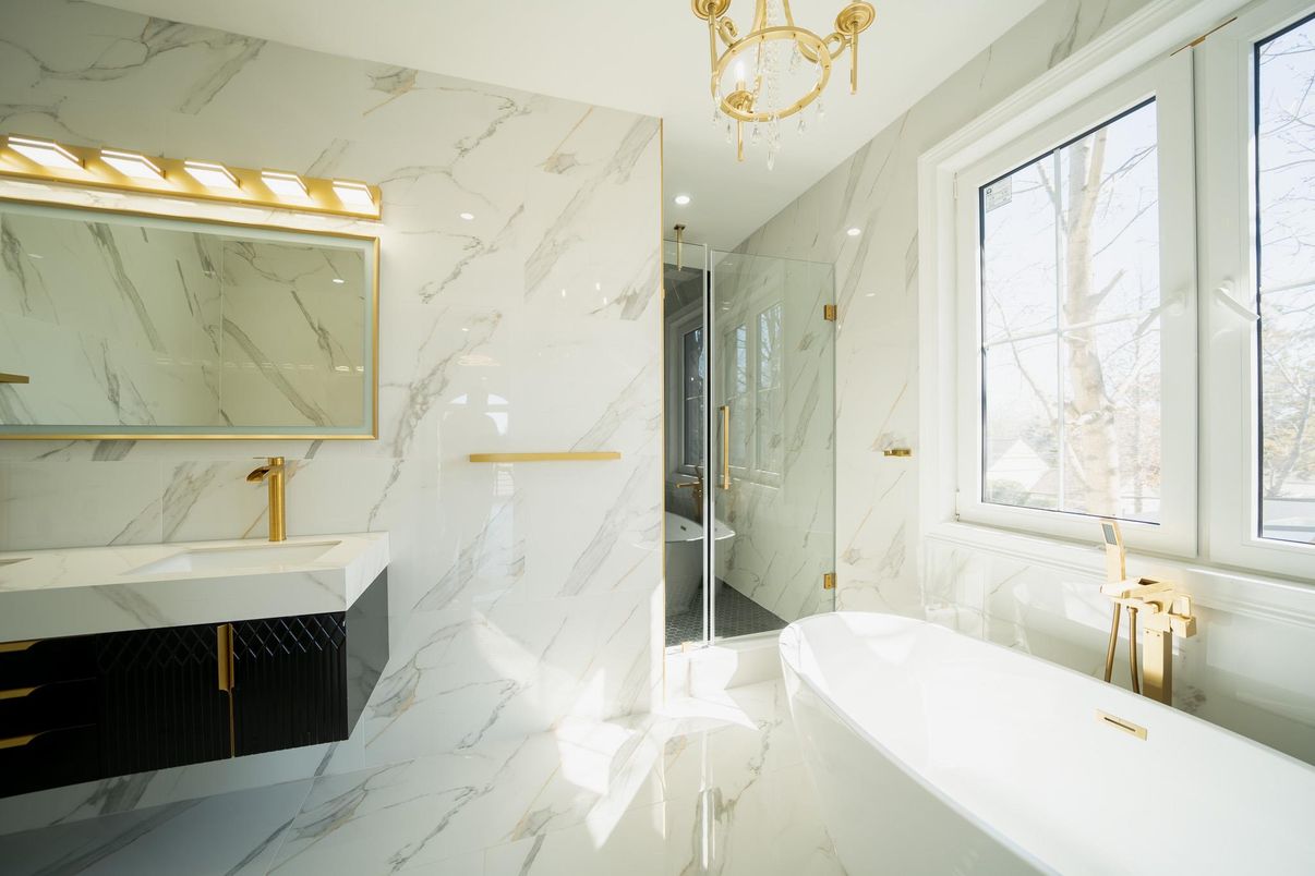 Bathroom, Glass Shower, Interior, Marble, Marble Walls
