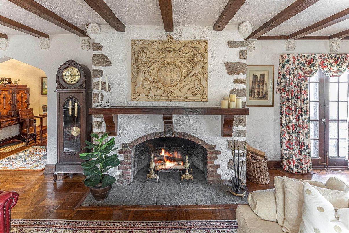 Fireplace, Interior, Wooden Beams, Wood Texture Flooring