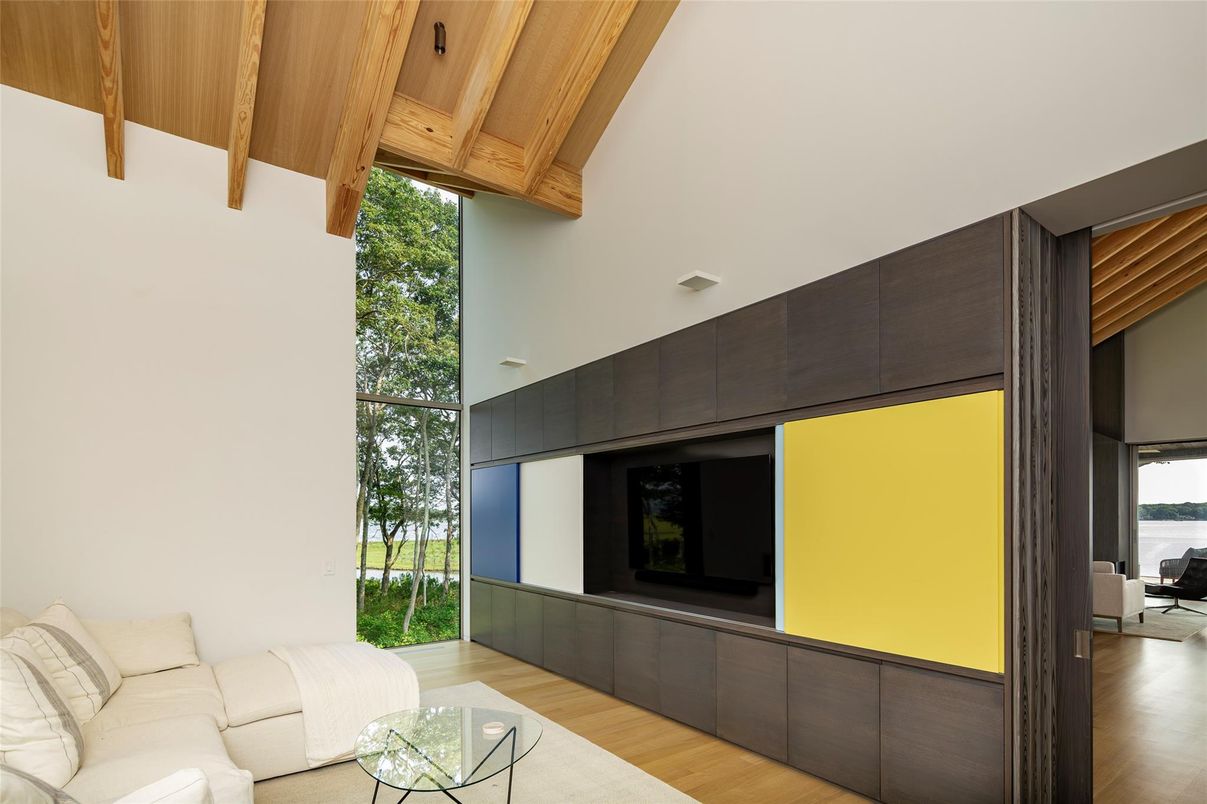 Interior, Living room, Water, Wooden Beams, Wooden Ceilings, Wood Texture Flooring