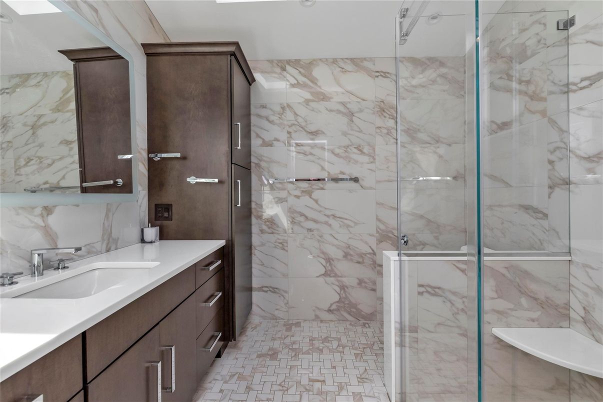 Bathroom, Glass Shower, Interior, Marble Walls