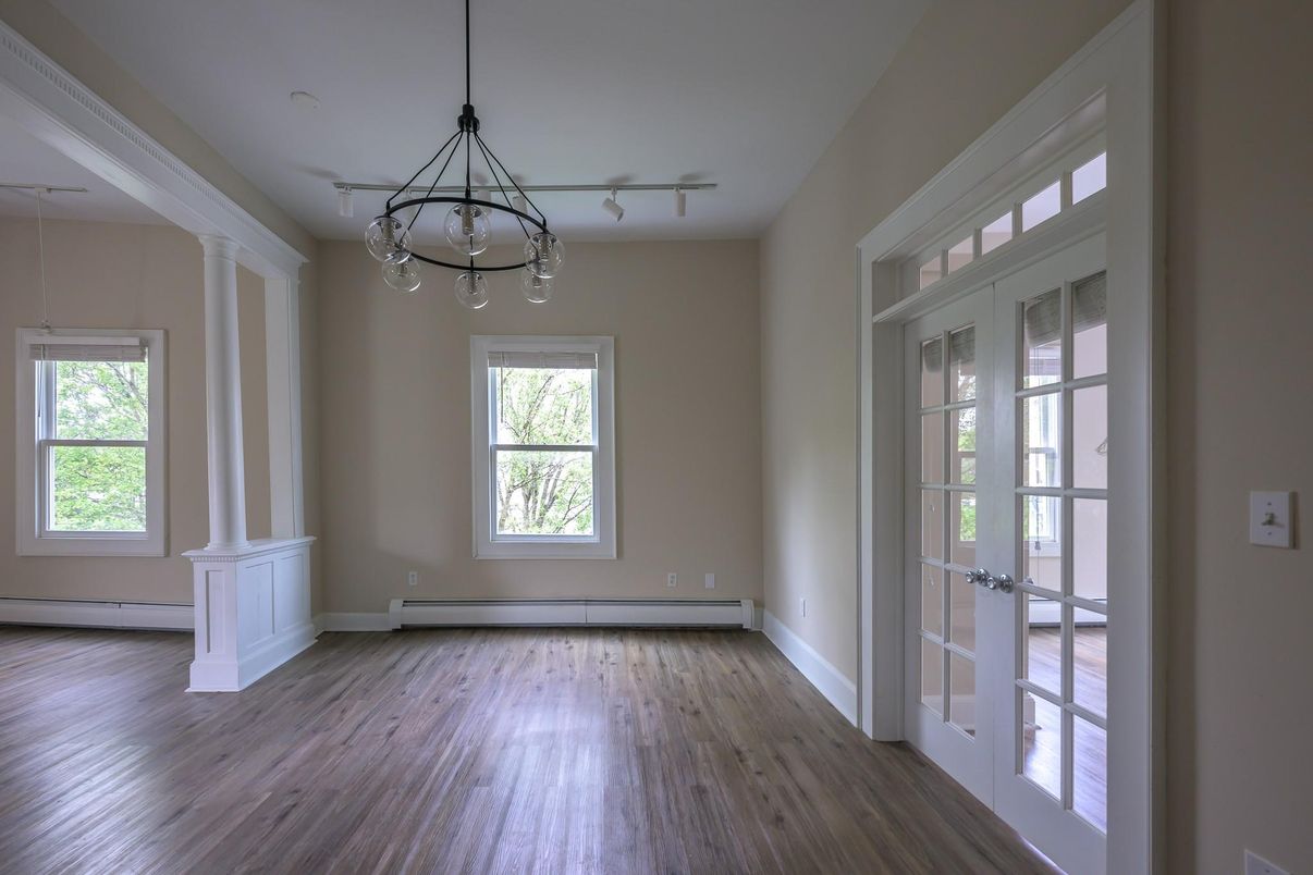 Chandelier, Empty room, Interior, Pendant Lights, Wood Texture Flooring