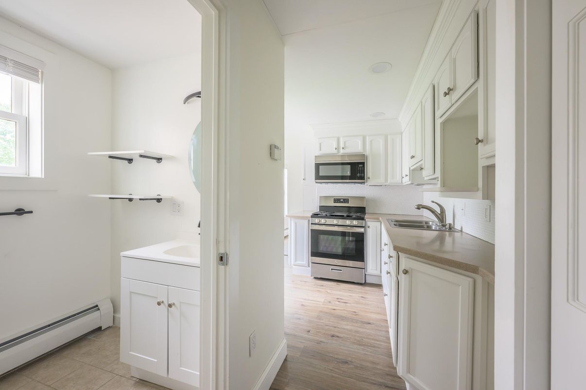 Interior, Kitchen, Stainless Steel Appliances, Wood Texture Flooring