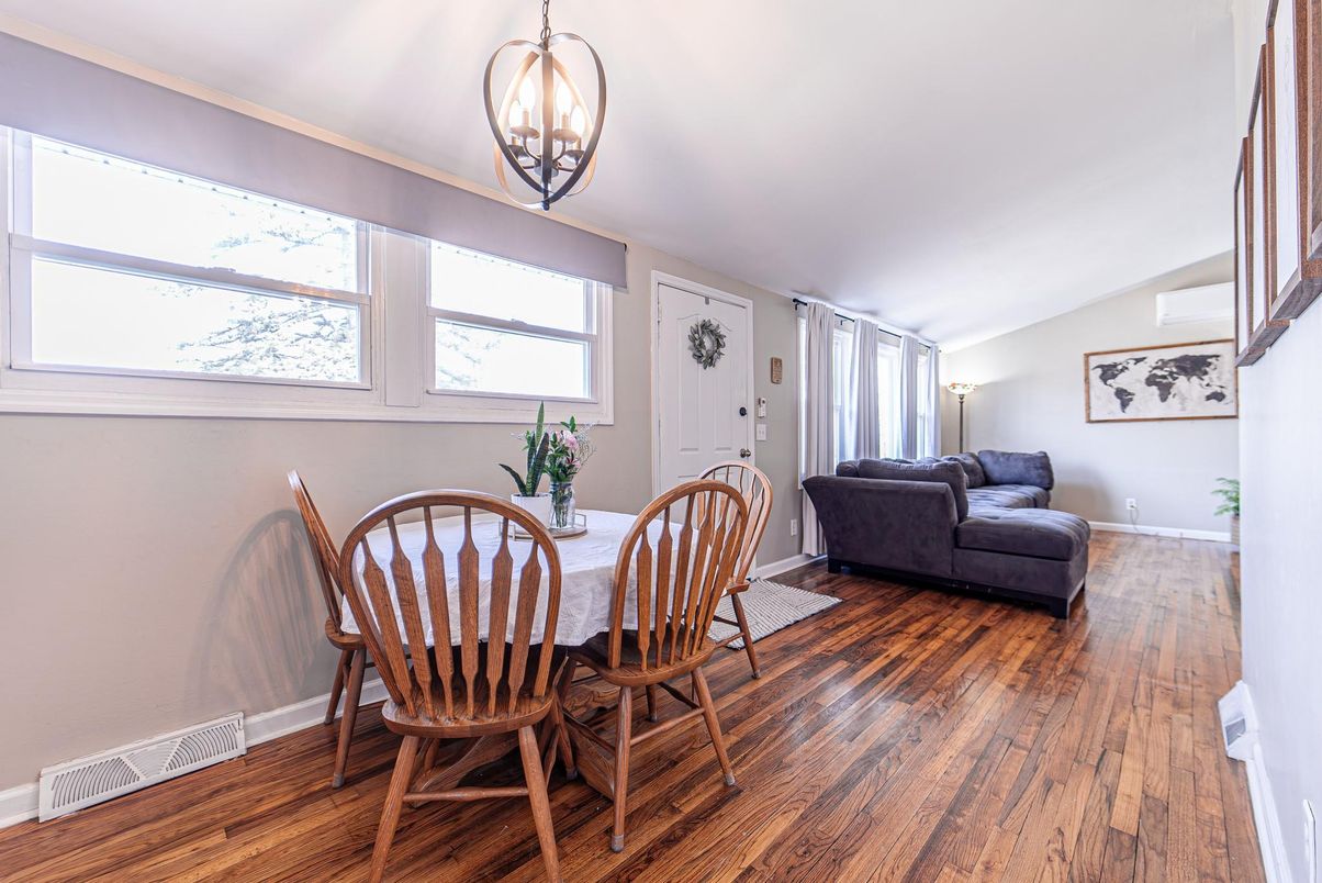 Dining room, Interior, Pendant Lights, Wood Texture Flooring