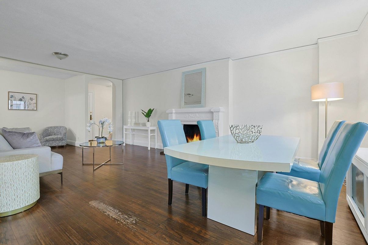 Dining room, Fireplace, Interior, Wood Texture Flooring