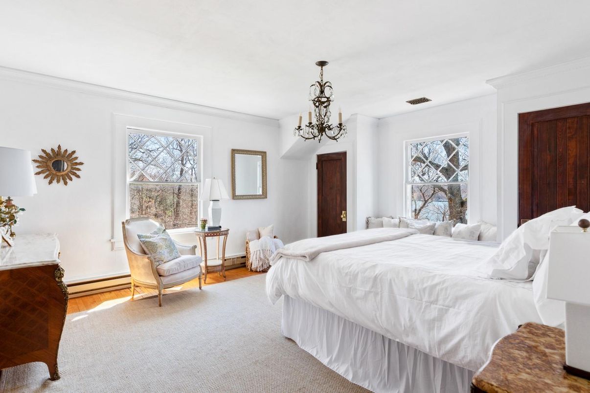 Bedroom, Chandelier, Interior, Wood Texture Flooring