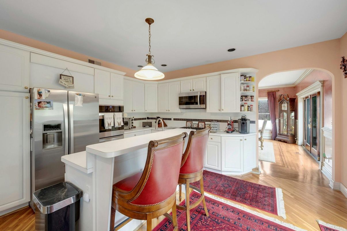 Interior, Kitchen, Pendant Lights, Stainless Steel Appliances, Wood Texture Flooring