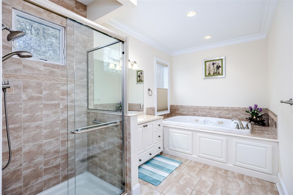 Bathroom, Glass Shower, Interior, Recessed Lighting