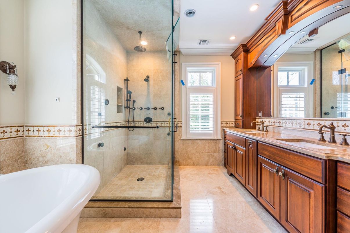 Bathroom, Dual Sink Vanities, Free Standing Baths, Glass Shower, Interior, Recessed Lighting