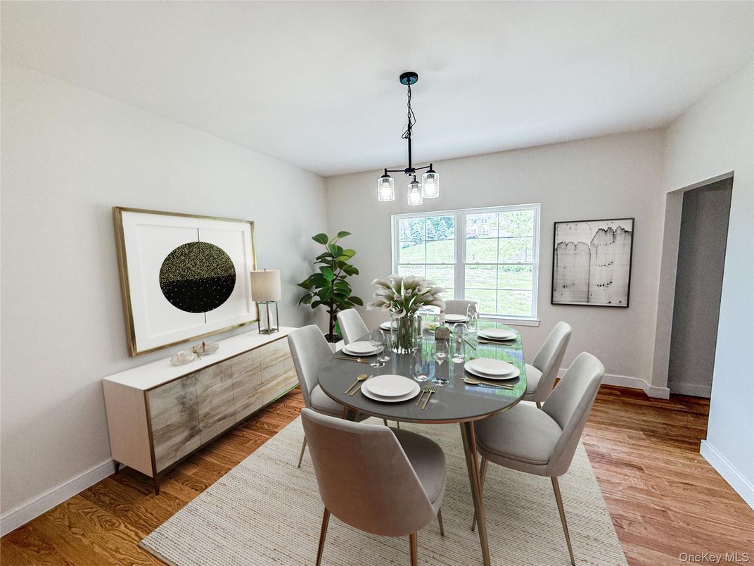 Dining room, Interior, Pendant Lights, Wood Texture Flooring