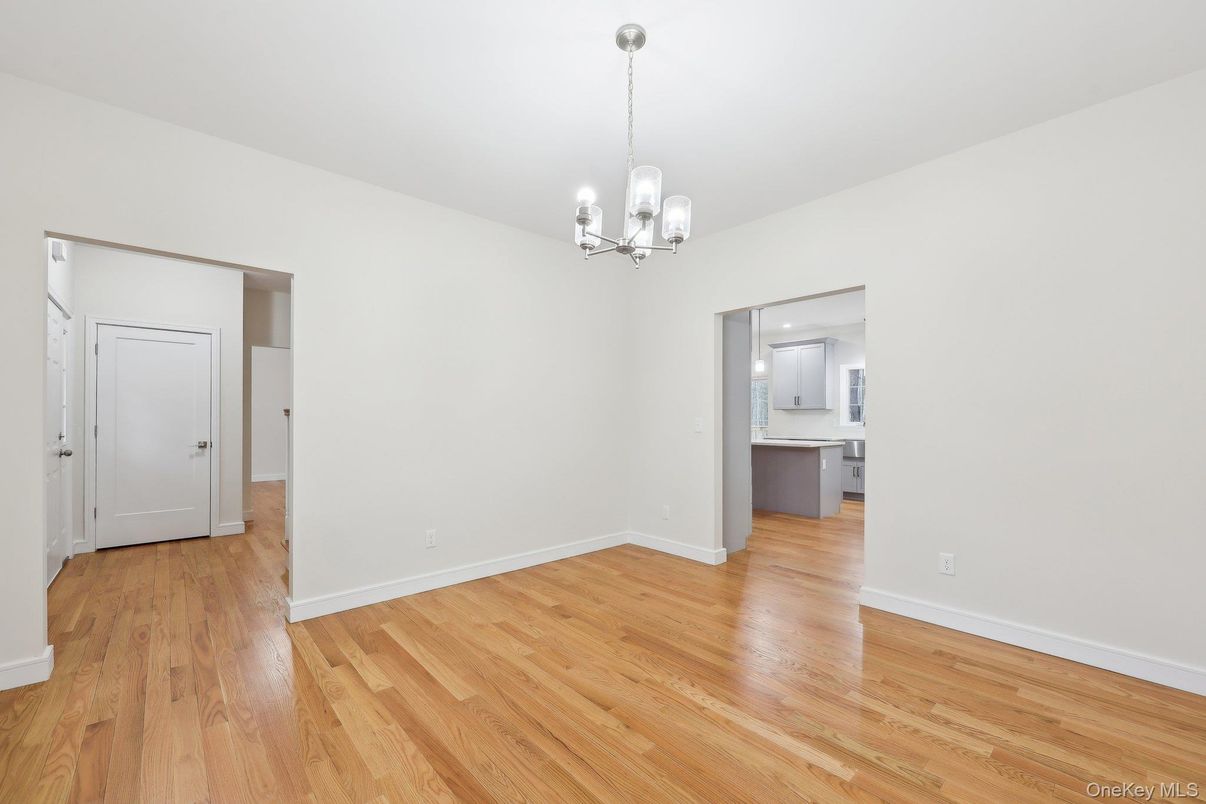 Chandelier, Empty room, Interior, Kitchen, Pendant Lights, Wood Texture Flooring