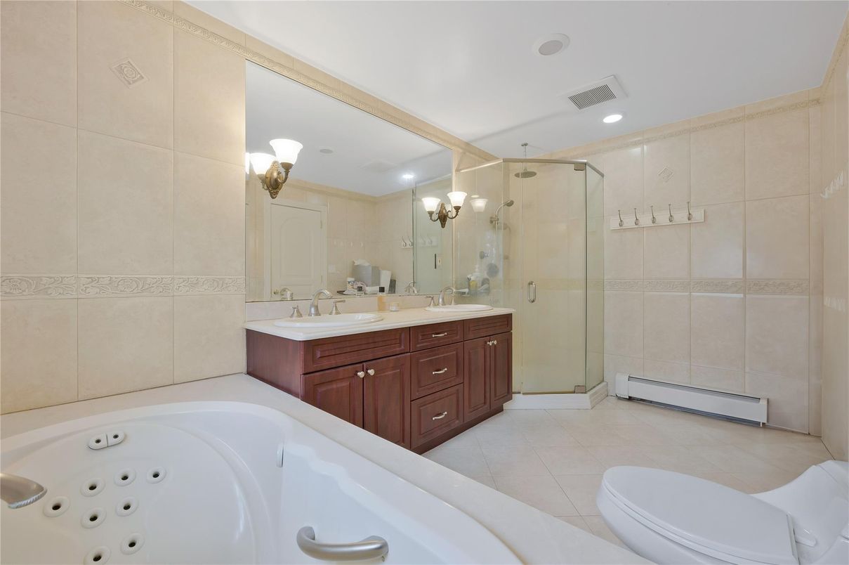 Bathroom, Dual Sink Vanities, Glass Shower, Interior, Recessed Lighting