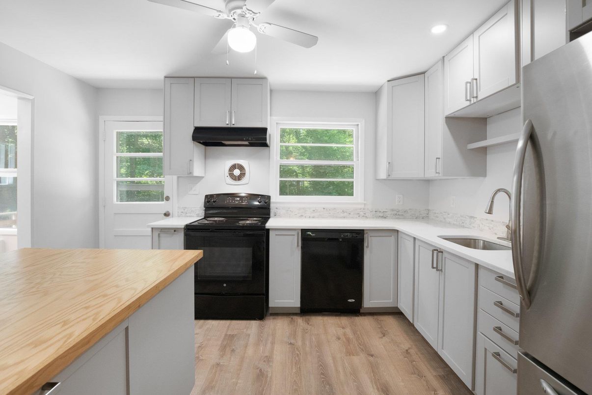 Interior, Kitchen, Recessed Lighting, Wood Texture Flooring