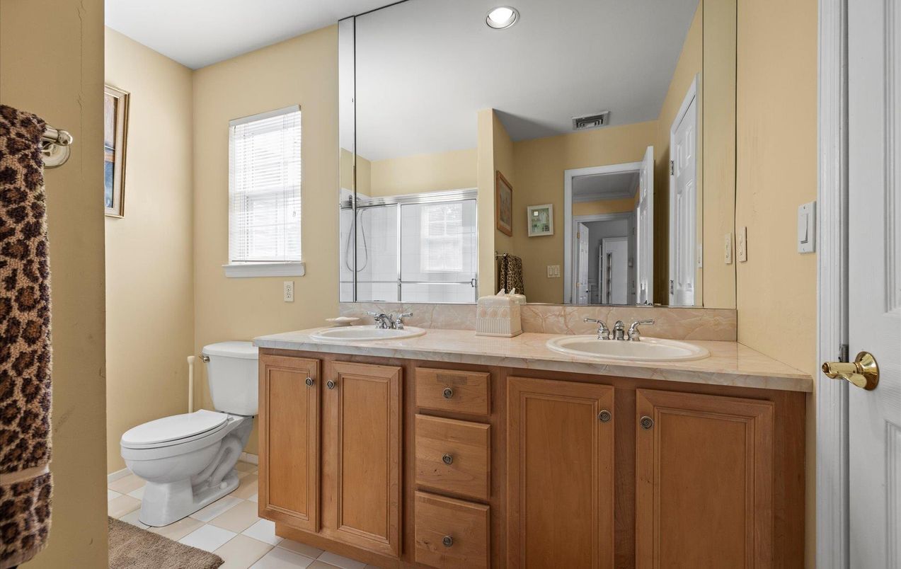 Bathroom, Dual Sink Vanities, Interior, Recessed Lighting, Tile Countertops