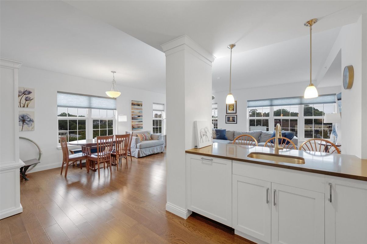 Dining room, Interior, Pendant Lights, Wood Texture Flooring