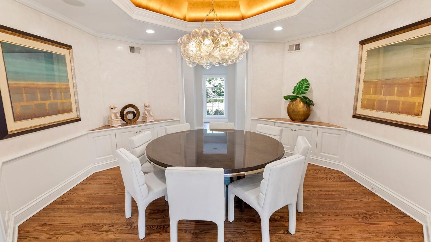 Dining room, Interior, Pendant Lights, Recessed Lighting, Wood Texture Flooring
