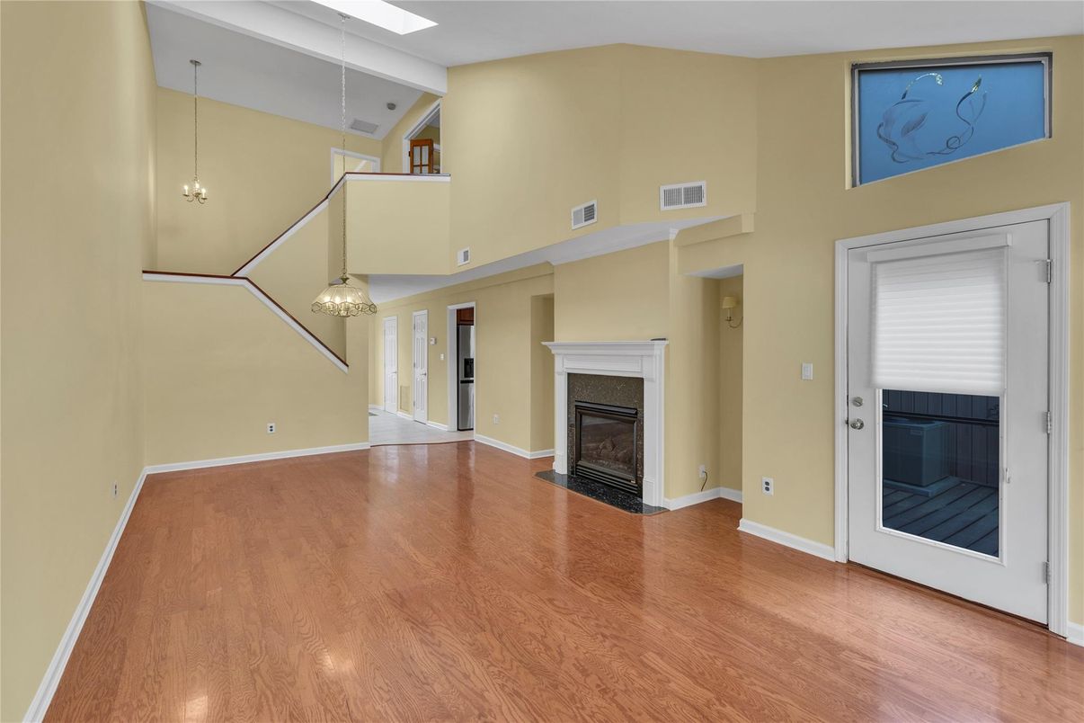 Fireplace, Interior, Pendant Lights, Wood Texture Flooring