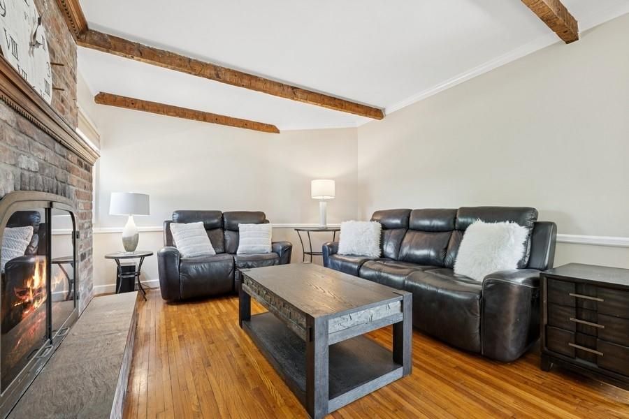 Fireplace, Interior, Living room, Stone Walls, Wooden Beams, Wood Texture Flooring