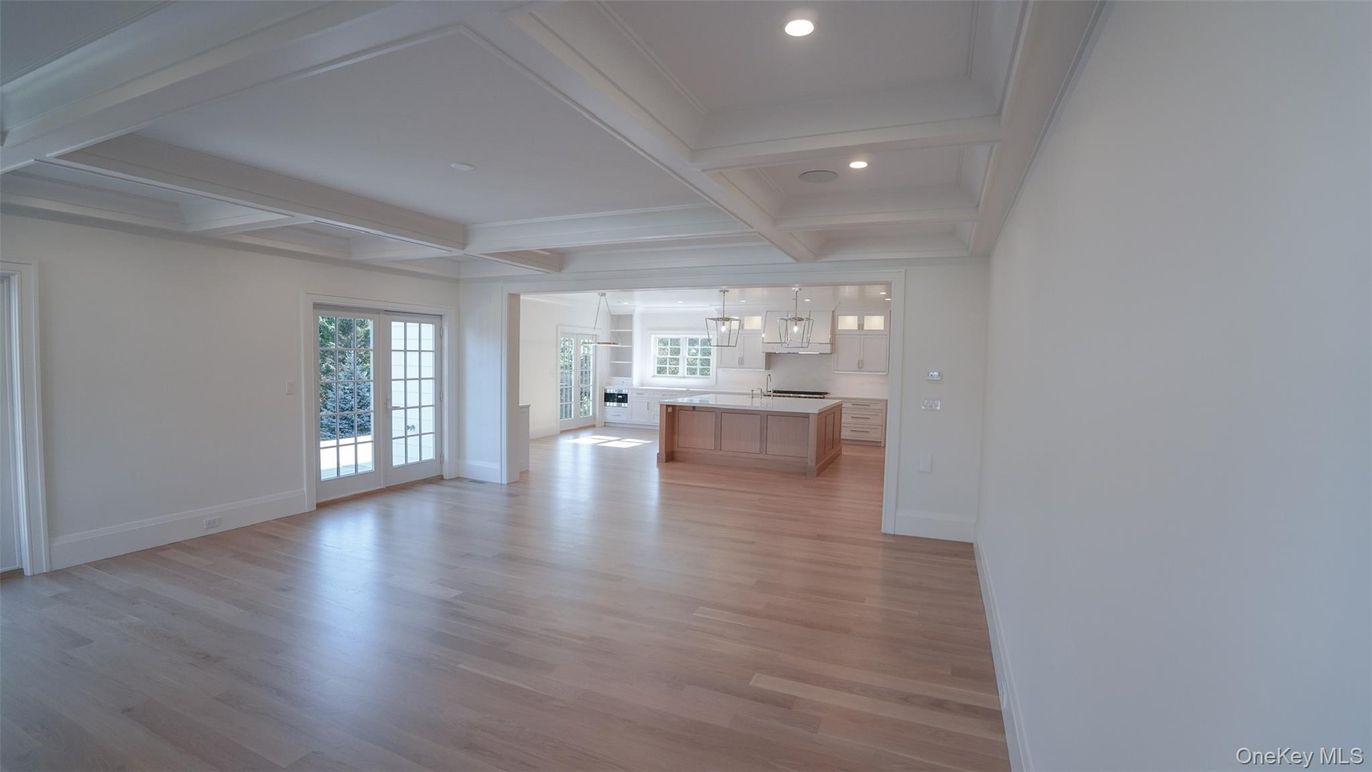 Empty room, Interior, Kitchen, Pendant Lights, Recessed Lighting, Wood Texture Flooring
