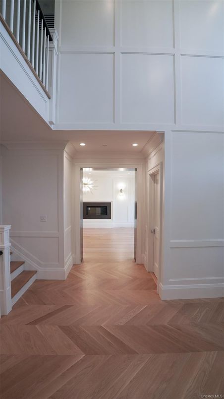 Fireplace, Interior, Recessed Lighting, Wood Texture Flooring