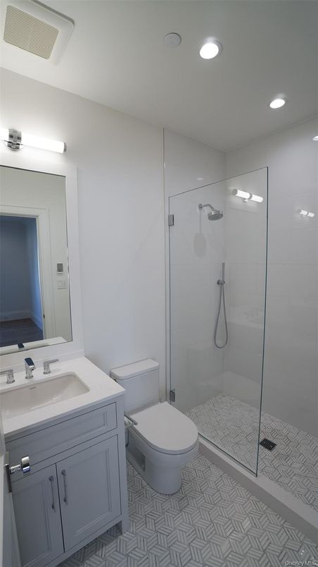 Bathroom, Glass Shower, Interior, Recessed Lighting