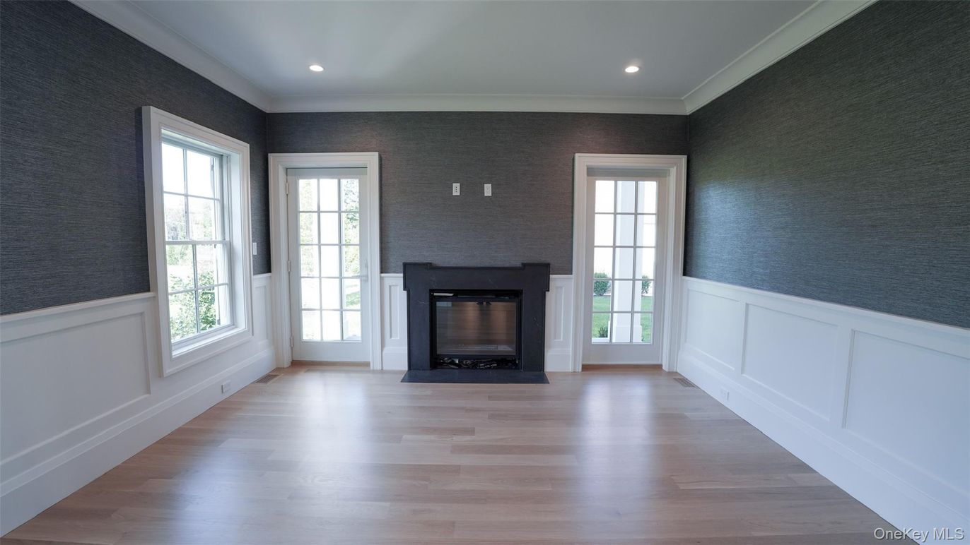 Empty room, Fireplace, Interior, Recessed Lighting, Wood Texture Flooring