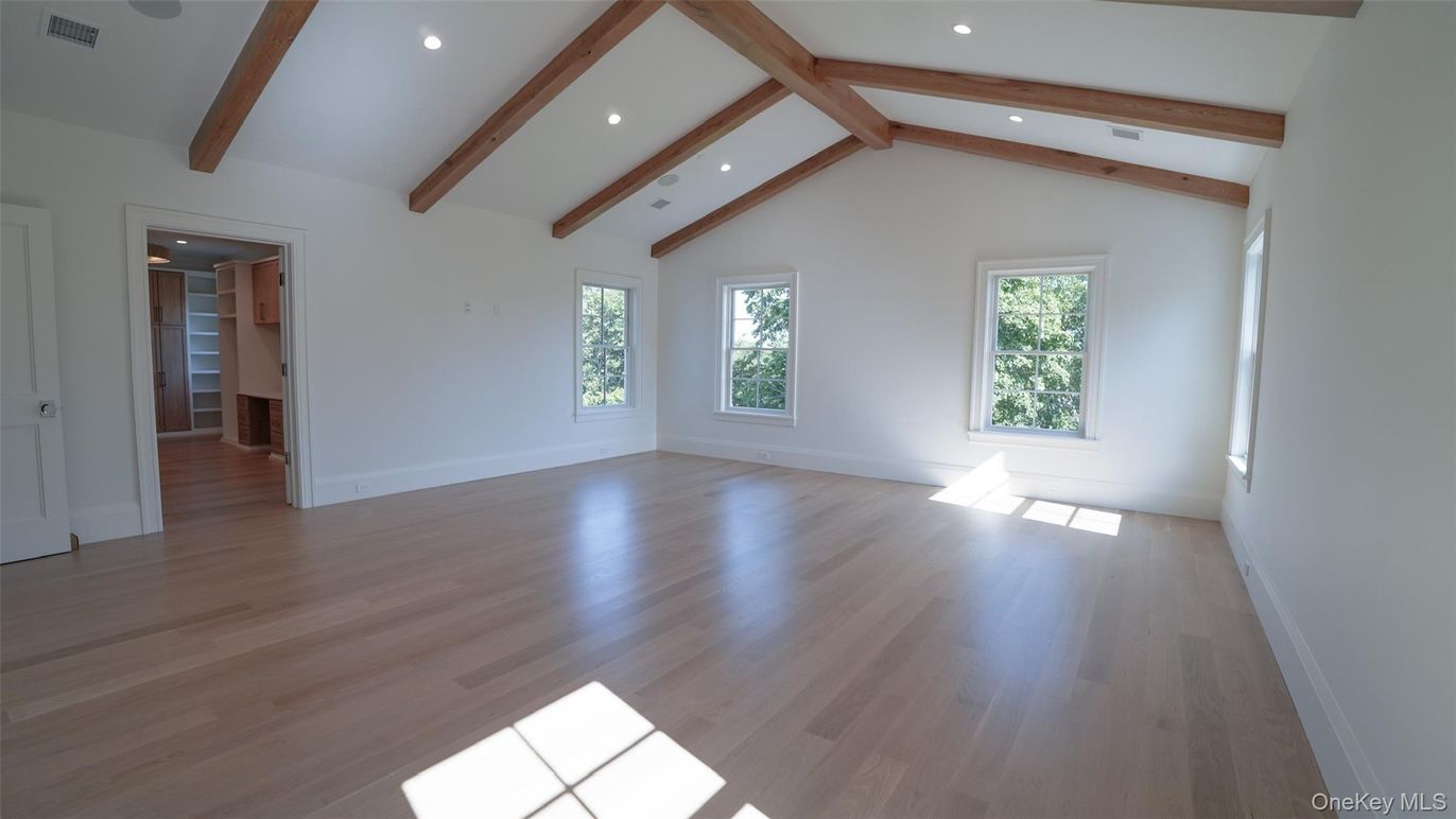 Empty room, Interior, Recessed Lighting, Wooden Beams, Wood Texture Flooring
