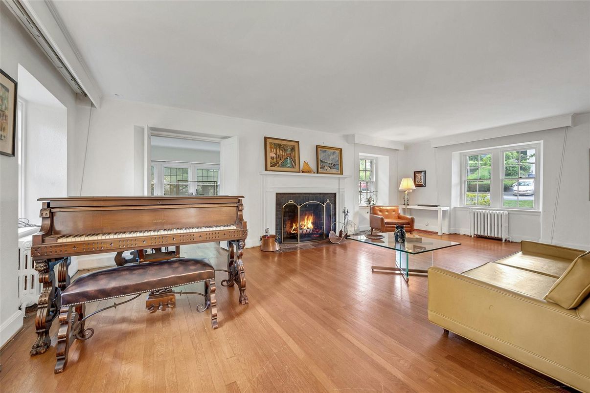 Fireplace, Interior, Living room, Piano, Wood Texture Flooring