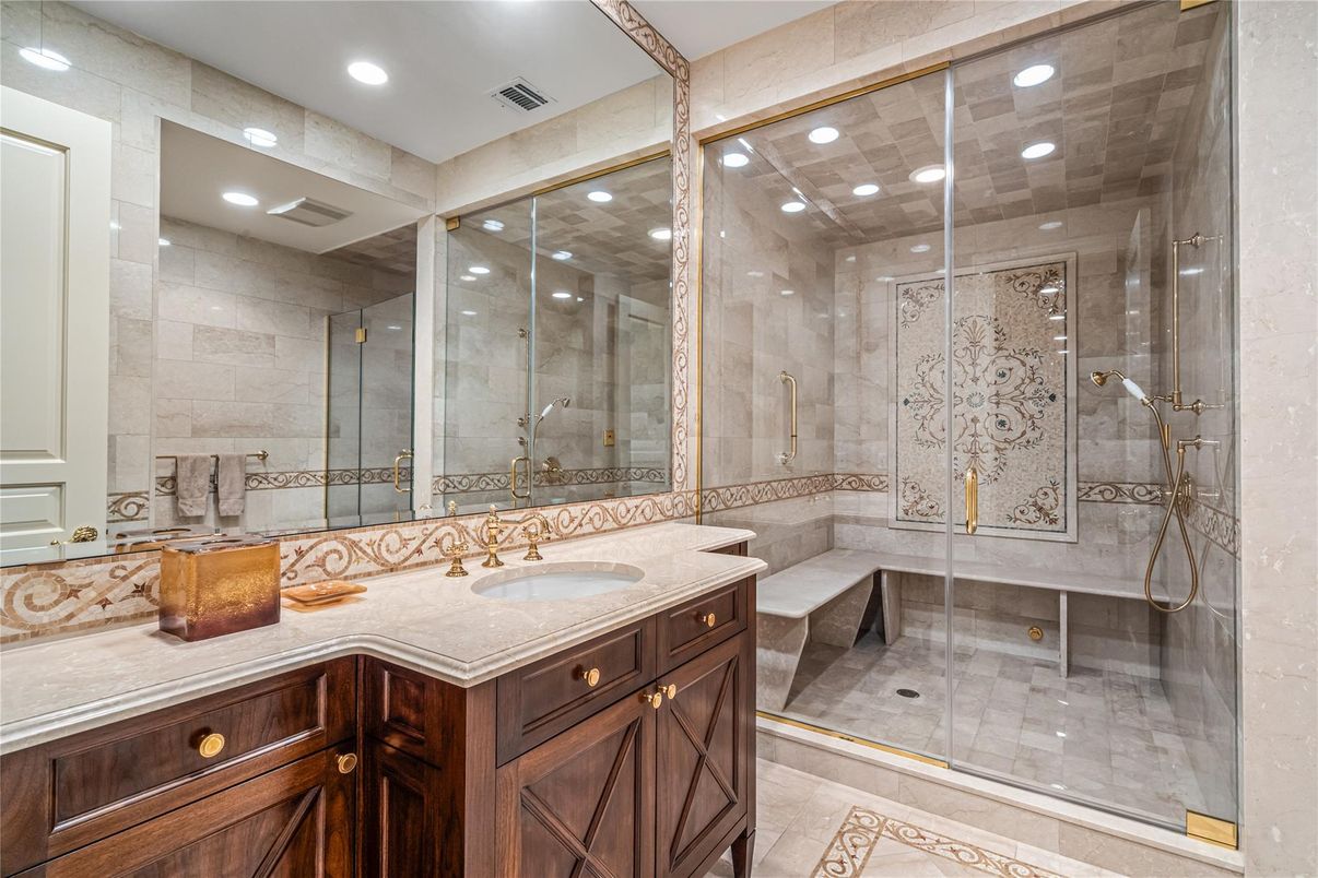 Bathroom, Glass Shower, Interior, Recessed Lighting
